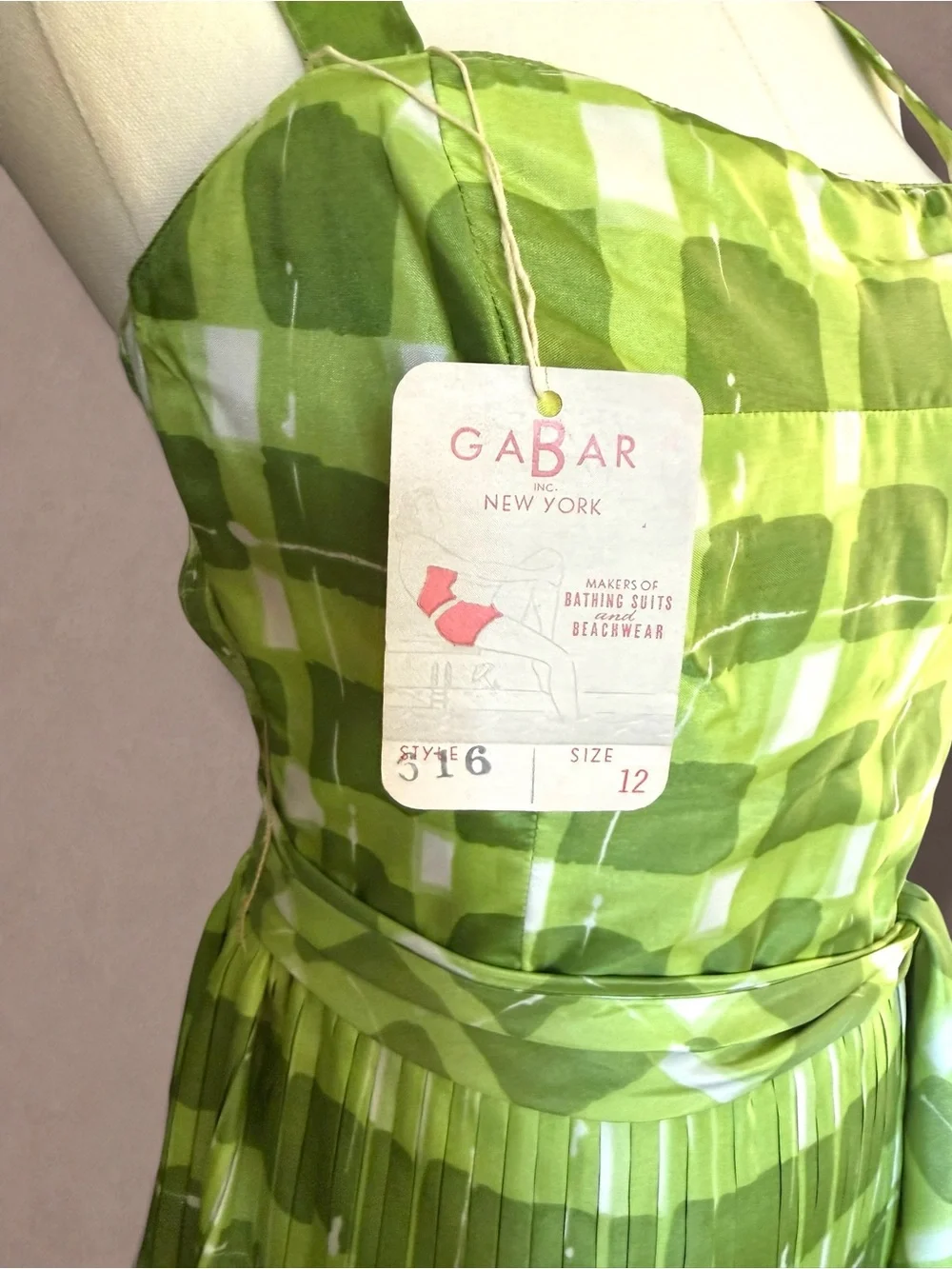 Gabar Deadstock 1960s Green Plaid Swimsuit & Skirt Set - NWT